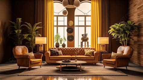 Ruang Tamu Yang Terinspirasi Art Deco Dengan Warna Coklat Tua Dan
